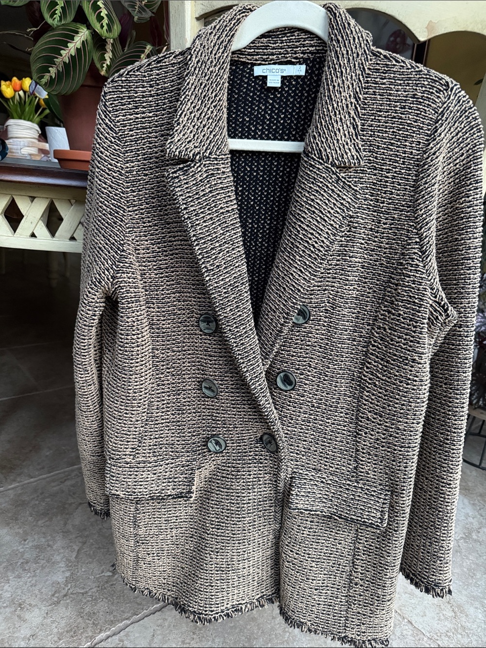 Chico's Textured Double-Breasted Brown Blazer